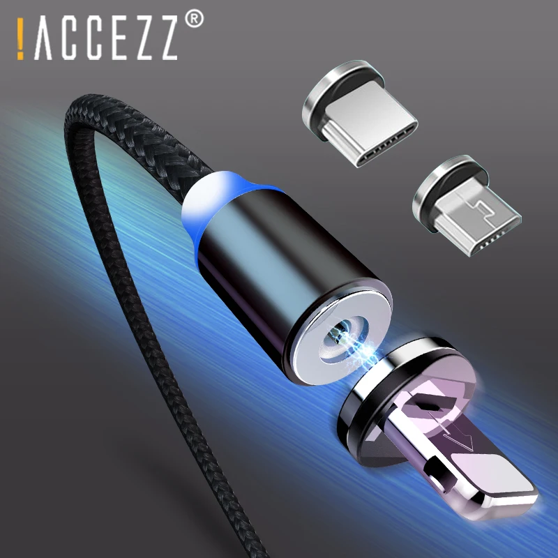! ACCEZZ 3 в 1 светодиодный магнитный зарядный кабель для освещения Micro USB Type C Быстрая