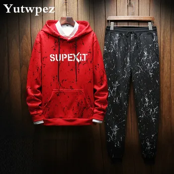 

2019 Tracksuit Men Set Contrast Stripes Sweat Jacket+Pants Suit Casual Hoodie Men Sets Sweatshirt Men Suit Men Ropa Para Hombre