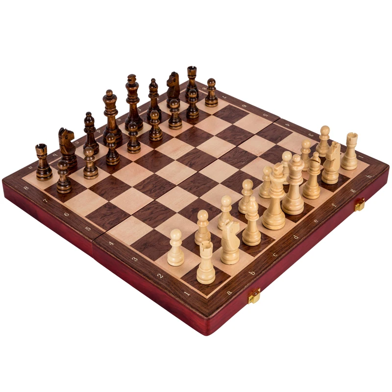 

High Quality Large Wooden Folding Chess Set Handwork Solid Wood Pieces Walnut Chessboard Children Entertainment Gift Board Games