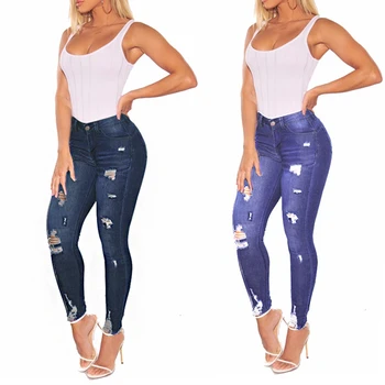

Skinny Jeans Woman Fall 2019 Low Rise Jeans Denim Pants Streetwear Vintage Blue Pencil Ripped Jeans Ladies Jeans Trousers Denim