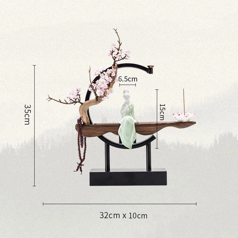 Waterfall Backflow Incense Burner Lady Flower Ceramic Incense Holder with LED Light Zen Buddha Censer Flower Incense Stick Rack
