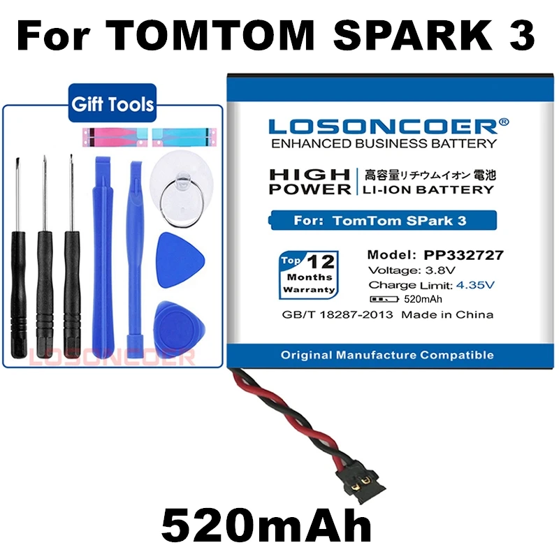LOSONCOER WT-TTS3 520 мАч батарея для TomTom Spark 3 Смарт-часы Smartwatch PP332727 батарея инструменты подставка держатель наклейки