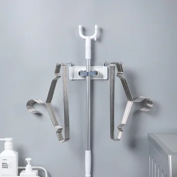 

Rotatable Hanger Storage Rack Without Perforation Wall Hanging Household Mop Collector Clothes Storage Rod