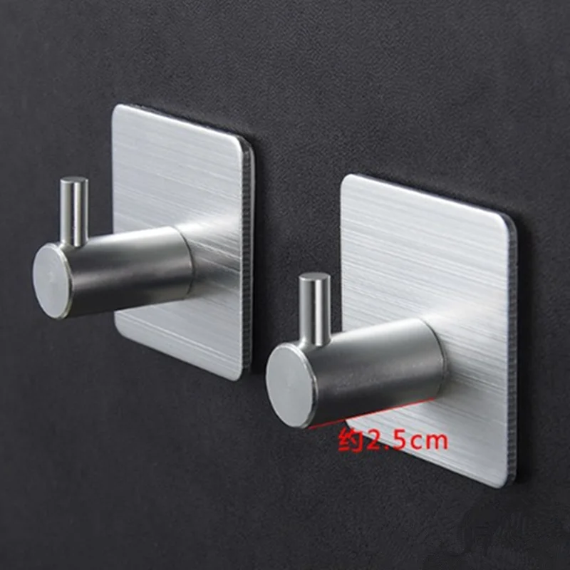 2Pcs/set Stainless Steel Self-adhesive Bathroom Hooks Kitchen Towel Sponge Holder Wall-mounted Door Hanging Hook Racks