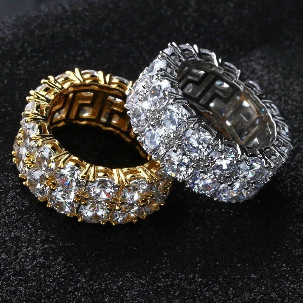 

Us Size 5-12 Hip Hop Shiny Double Row Zircon Finger Rings for Men Women Party Signet Rings Jewelry Dropshipping