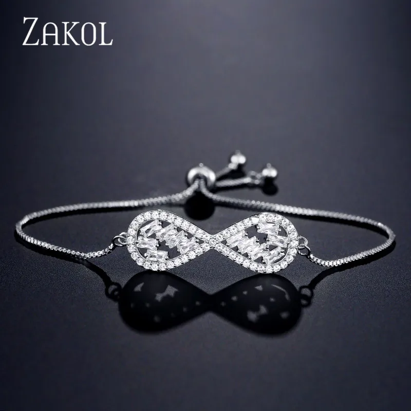 ZAKOL простой кубический цирконий 8 Lucky капли воды регулируемый браслет для женщин Свадьба юбилей подарок на день рождения ювелирные изделия FSBP2118