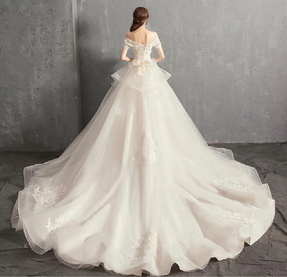 Train Style Vestido de Noiva/; свадебное платье принцессы; бальное платье с открытыми плечами и бусинами; кружевное подвенечное платье; свадебное платье; Robe De Mariee - Цвет: Train Style