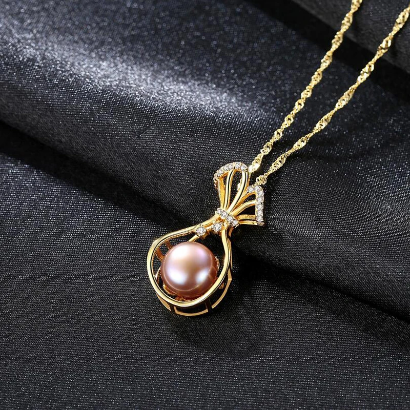 

[MeiBaPJ]Real Freshwater Pearl Simple Musical Instruments Golden Pendant Necklace 925 Solid Silver Wing Fine Jewelry for Women