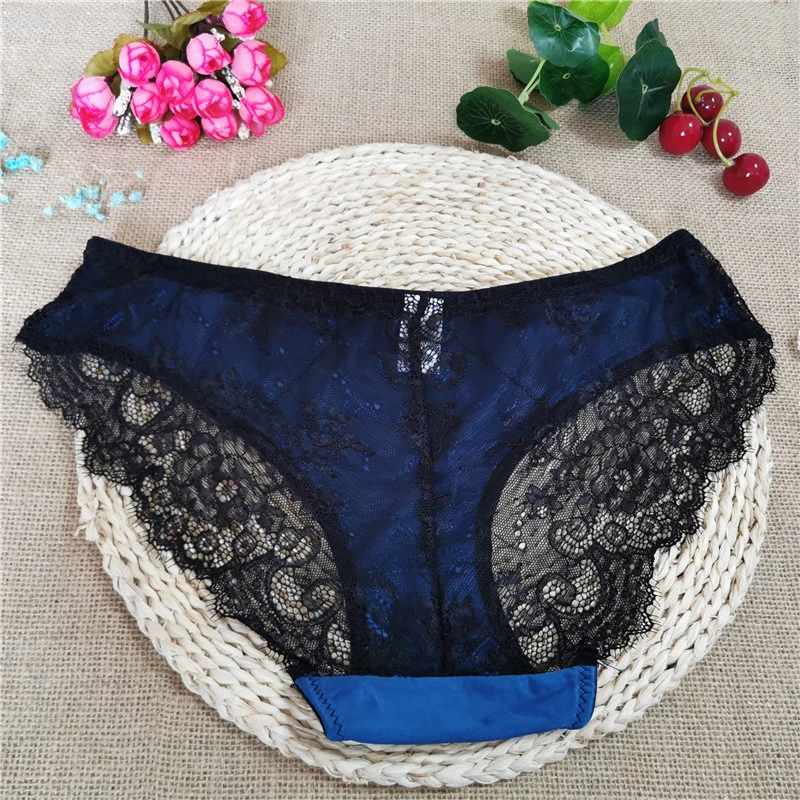 Ropa interior de encaje azul brillante para mujer, ropa interior femenina de encaje de colores alta elasticidad, estilo sexy - Ropa interior y ropa de dormir