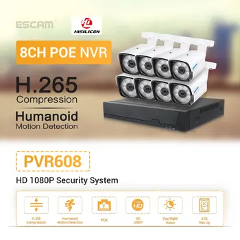 

ESCAM PVR608 with Humanoid Detection 2MP 1080P POE 8CH PVR Camera Kit Surveillance Camera System with Humanoid Detection nvr kit