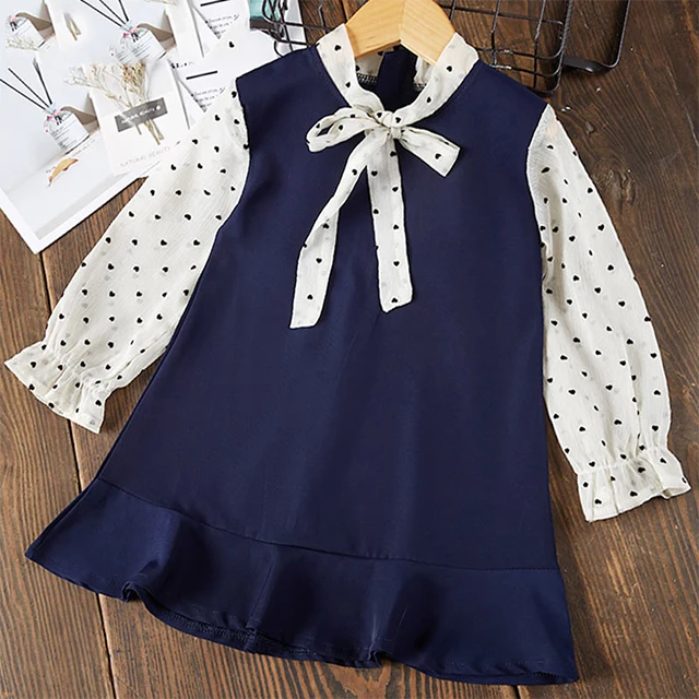 AH003 Bear Leader Girls Dress Navy Style Dress Spring Long Sleeve Puff Sleeve Princess Dresses Solid Children Dress Toddler Dresses - Цвет: AH003