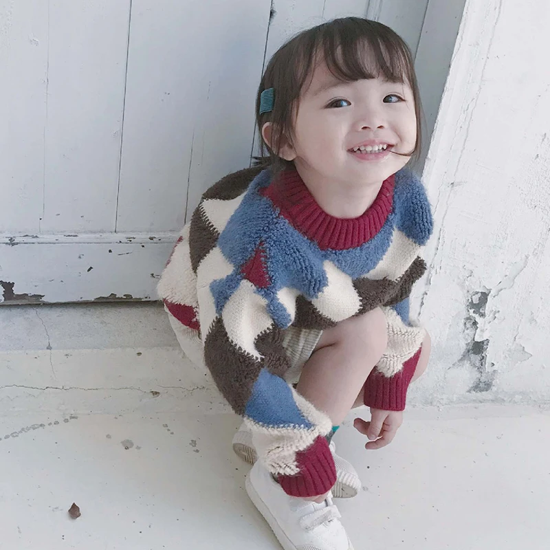 Sodawn/Одежда для маленьких девочек осенний свитер для девочек верхняя одежда для детей вязаный клетчатый Расшитый Костюм для девочек детская зимняя одежда