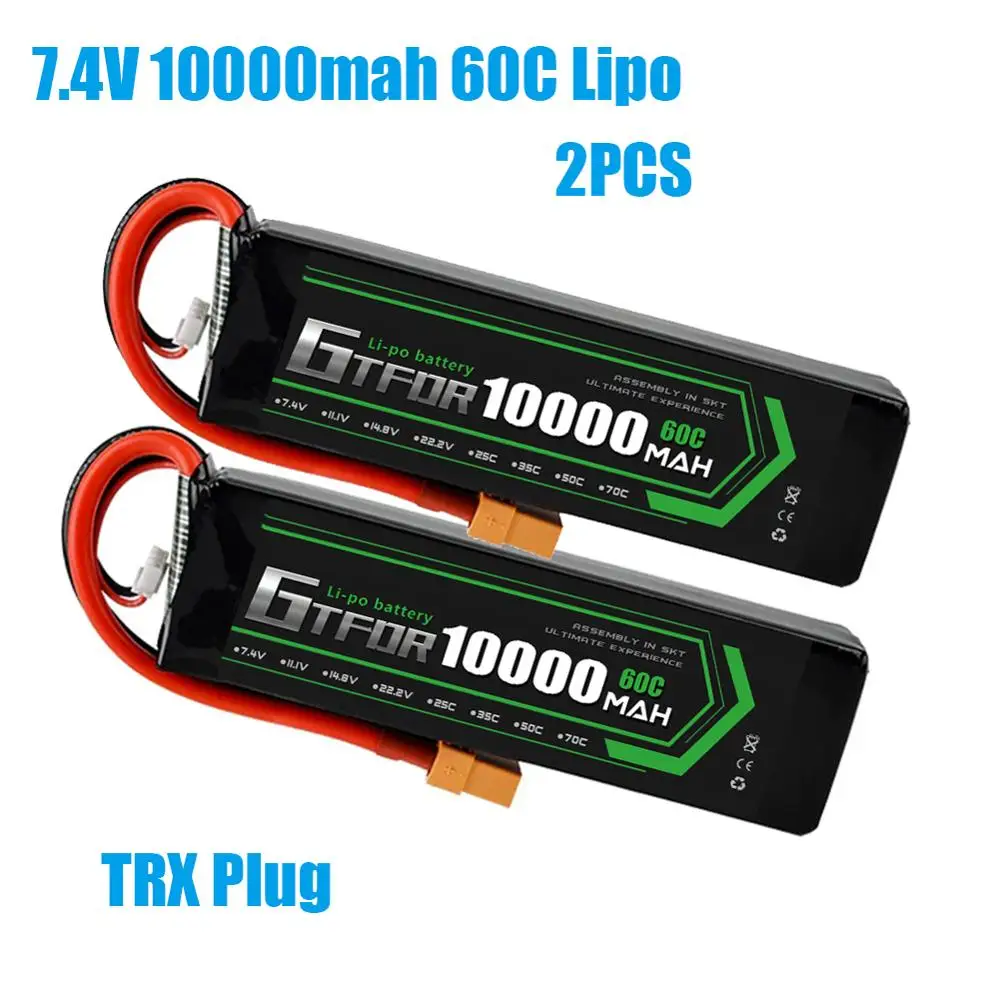 GTFDR батарея lipo 2S 7,4 V 10000mah 60C 120C HV 3S 11,4 V 5200mah 20C 40C для радиоуправляемого автомобиля дрона FPV Walkera QR X350 PRO квадрокоптера - Цвет: 2PCS10000mahTRX