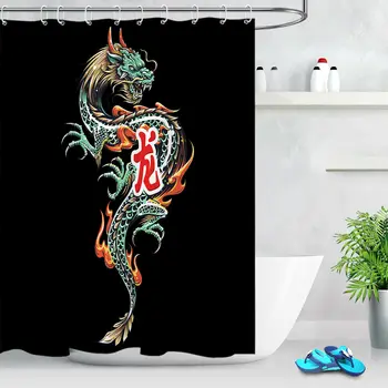

Abstract Chinese Dragon Shower Curtain Sets Bathroom Waterproof Fabric Hooks