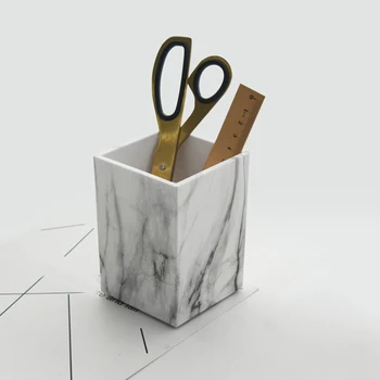 

Stationery Home Office Stand Pencil Container Smooth Marble Texture Non Slip School ABS Pen Holder Decoration Desk Organizer