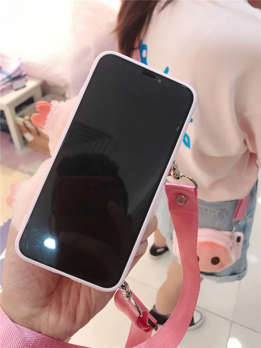 Милый чехол для телефона с изображением поросенка из мультфильма для iPhone XS Max XR 7 8 Plus, чехол из ТПУ с изображением свиного носа, мягкий чехол на ремне для телефона с кошельком, мягкий чехол