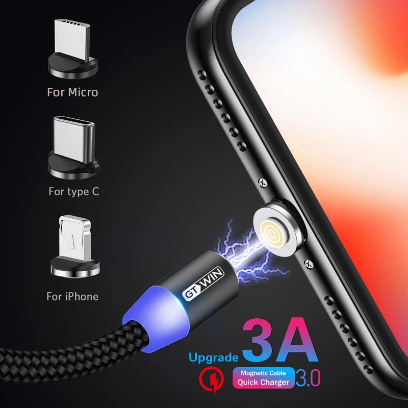 

GTWIN 1M 2M 3A Fast Charging Magnetic USB Type C Micro Cable Type-C Magnet Charger Data For Iphone 11 7 Samsung S9 USB C Cable