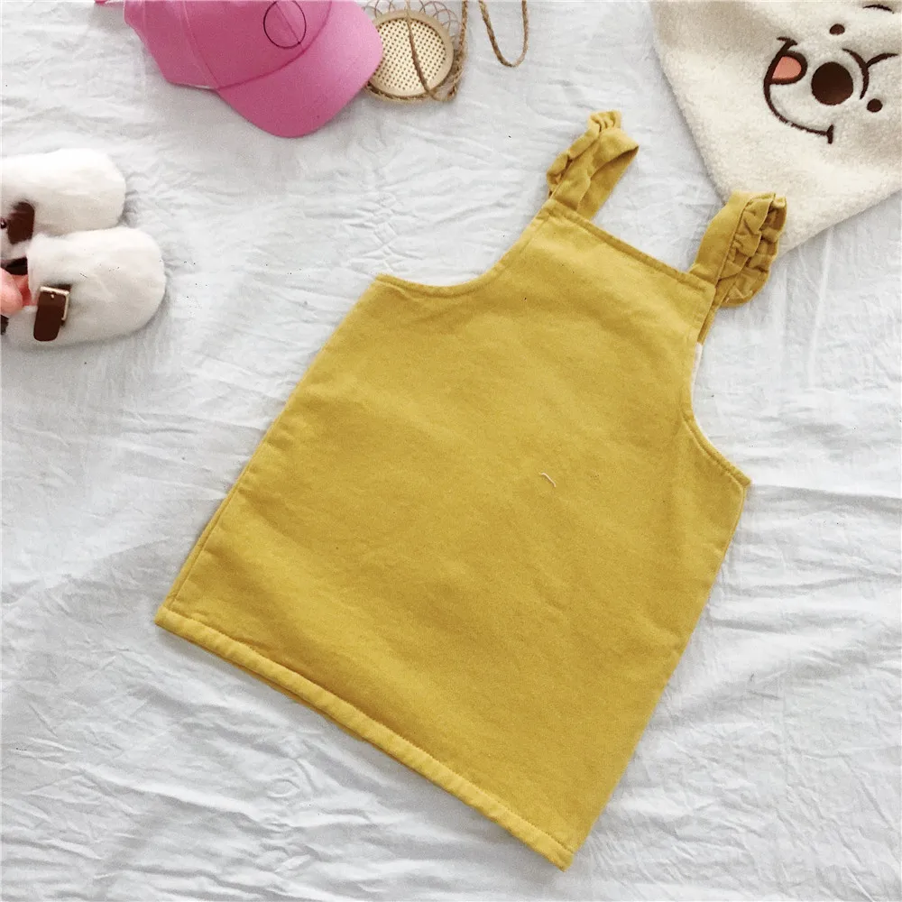 Autumn fashion girls cute stringy selvedge corduroy overalls dress solid color fleece thicken sleeveless suspender dress