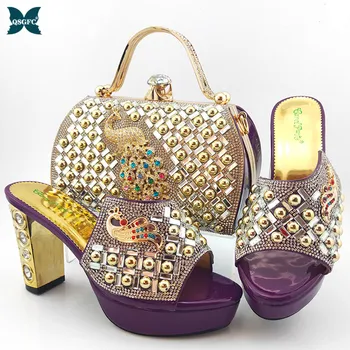 

Purple Color Fashion Women Sandals And Bag Set To Match High Quality Nigerian Shoes With Matching Bags For Wedding Party