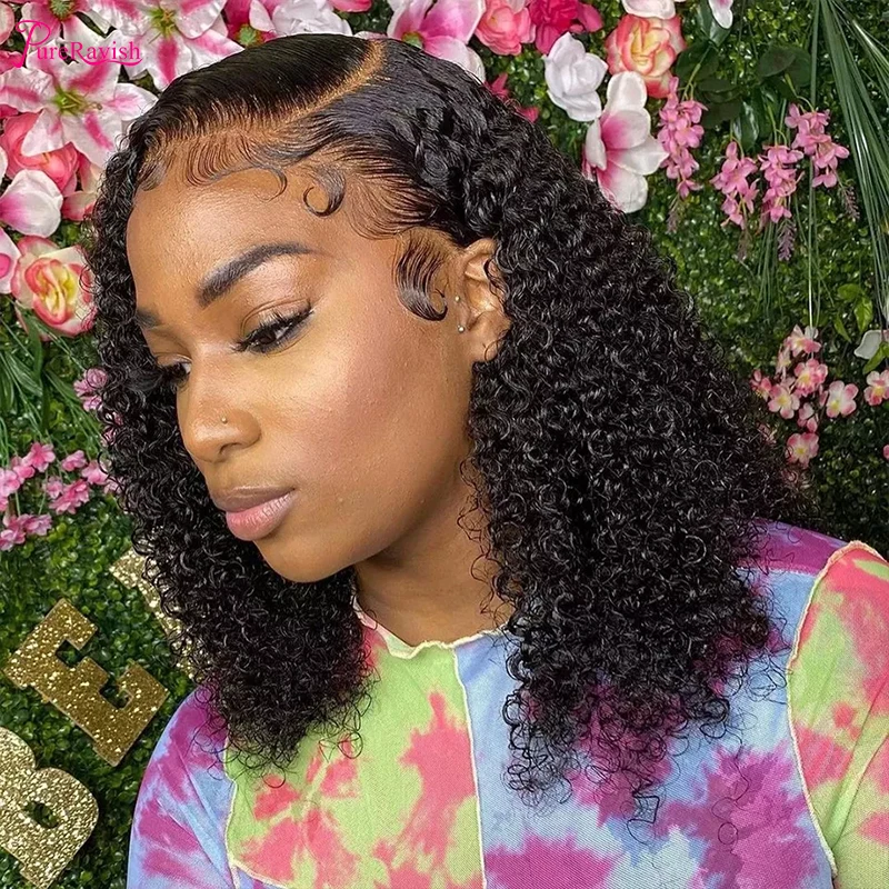 12 Inch Deep Wave 13x4 Frontal Human Hair Lace Front Wig Short Curly 150% Pre Plucked with Baby Natural Hairline | Шиньоны и парики