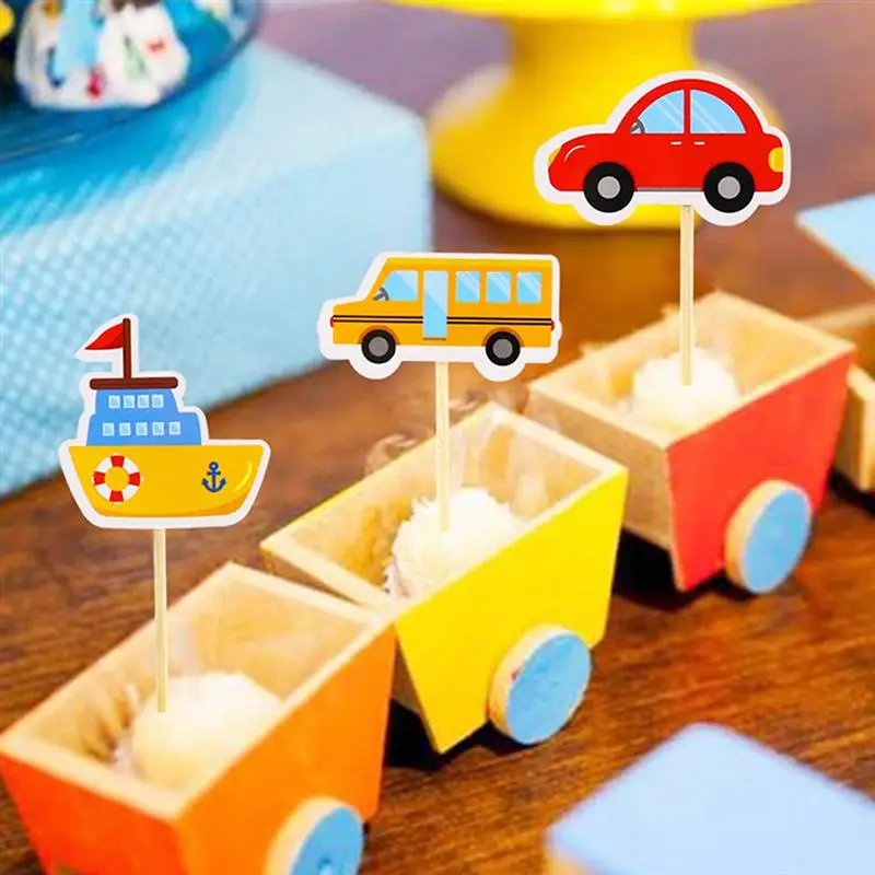 Transportation Theme Cupcake Toppers - Set Of 12 Birthday Party Decorations