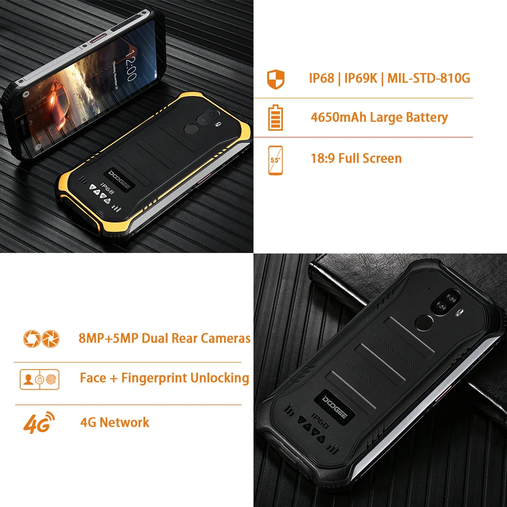 Обновленный 3 ГБ+ 32 ГБ DOOGEE S40 MTK6739 четырехъядерный Android 9,0 4G сетевой прочный мобильный телефон IP68 5,5 дюймовый дисплей 4650 мАч МП NFC