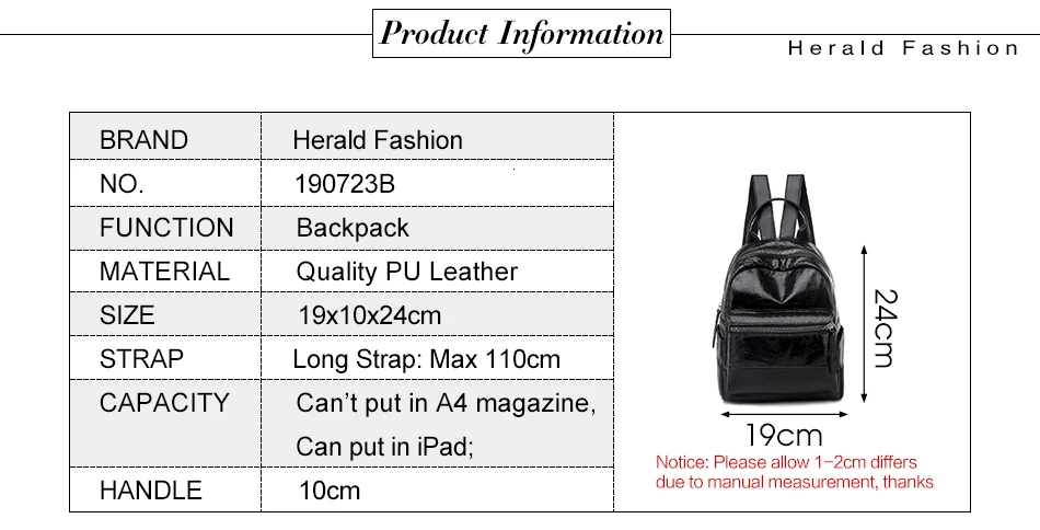 Herald Модный женский кожаный рюкзак с блестками, роскошный женский уличный школьный рюкзак для девочек-подростков, черный, серебристый цвет, сумки для покупок, новинка