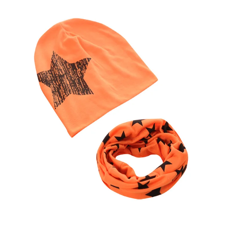 Orange baby hat 1 комплект, детские шапки, шарфы, унисекс, для девочек и мальчиков, осенне-зимняя теплая вязаная шапка, шапки со звездами, детская шапка, ошейник для собаки из искусственной кожи, теплые - Цвет: Orange baby hat