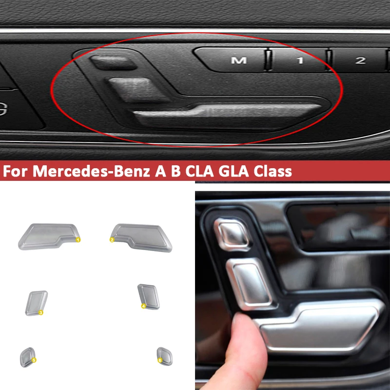 6pcs/Sets Seat Adjuster Buttons Decorative Cover For Mercedes-Benz A B CLA GLA Class Car Accessories Auto Interior Styling