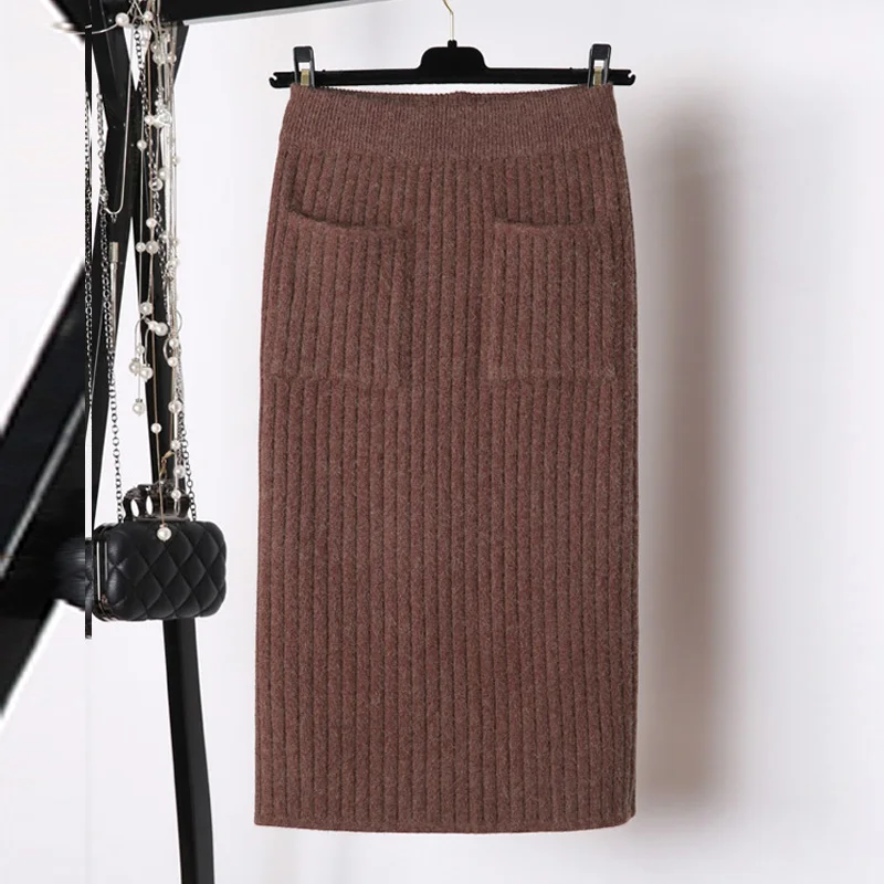 Новинка г. Зимняя вязаная женская модная сексуальная сумка бедра юбка-карандаш костюм Женский Повседневный Женский костюм из двух предметов качество