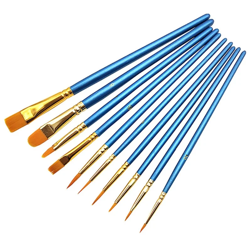 

10Pcs/Set Watercolor Gouache Paint Brushes Different Shape Round Pointed Tip Nylon Hair Painting Brush Set Art Supplies