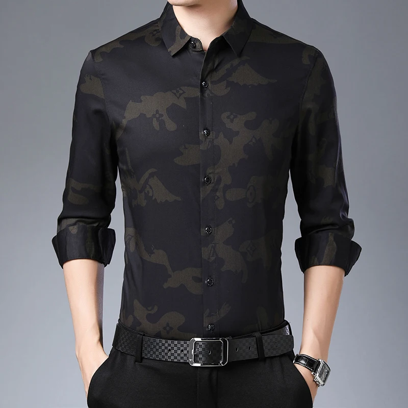 Модная брендовая мужская приталенная уличная рубашка с длинным рукавом на осень и зиму, высококачественная повседневная мужская одежда