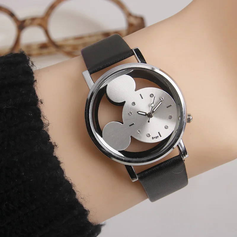 

2020 Cartoon New Style Men And Women Students Watch Transparent Hollow out Casual Boyfriend GIRL'S Leather Strap Watch