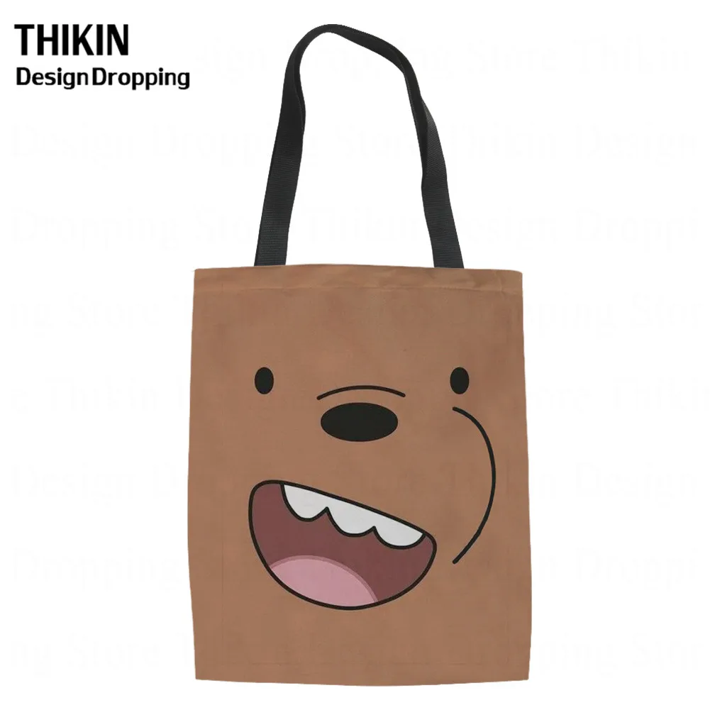 

THIKIN Kwaii Three Naked Bears Pattern Student Canvas Tote Cute Cartoon Shopping Bags for Teenager Girls Shopper Bolsa Tela Lino