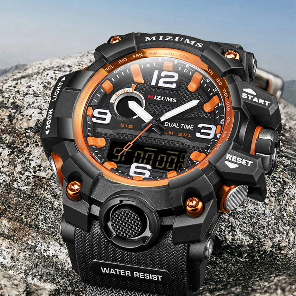 MIZUMS светодиодный цифровой аналоговый спортивные часы мужские Хронограф военные мужские G стиль модные спортивные часы мужские наружные мужские наручные часы