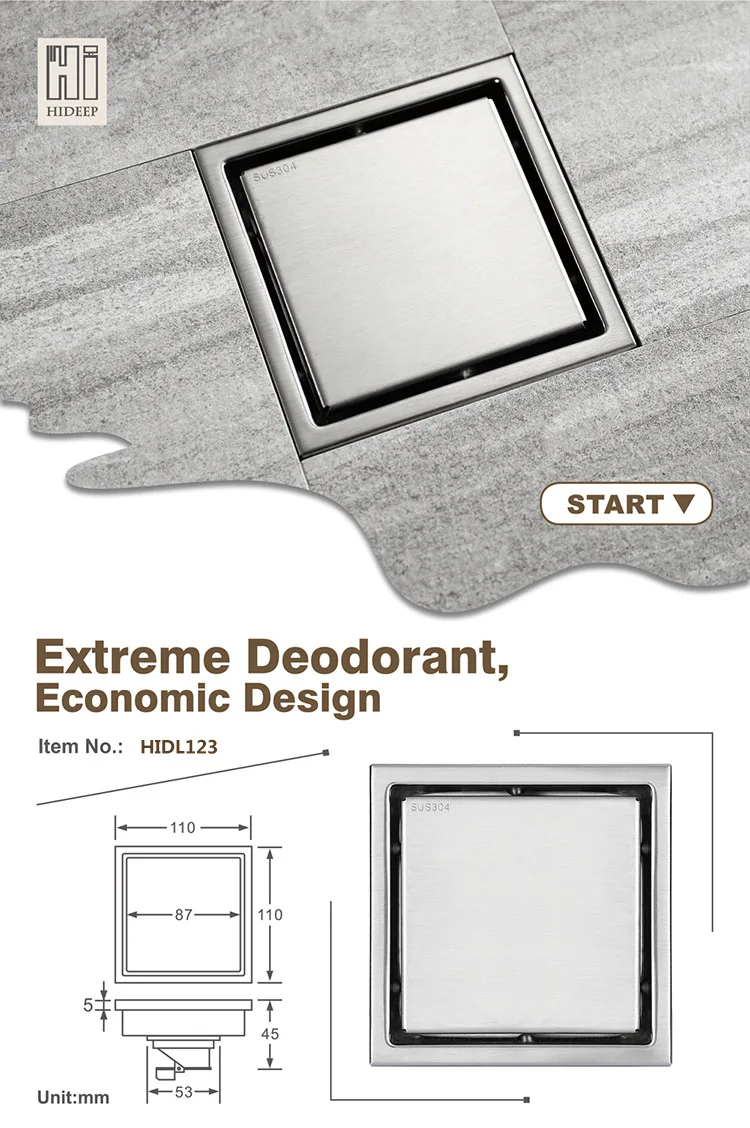 Stainless Steel Recessed Floor Drain Deodorizing Anti-Back Water Traffic Bathroom Floor Drain Manufacturers Direct Selling HIDL1
