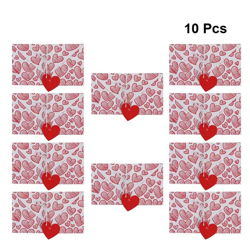 10pcs Creative Envelope Form Greeting Cards Foldable Heart Pattern Valentine Day Card for Lovers Women Girls | Дом и сад