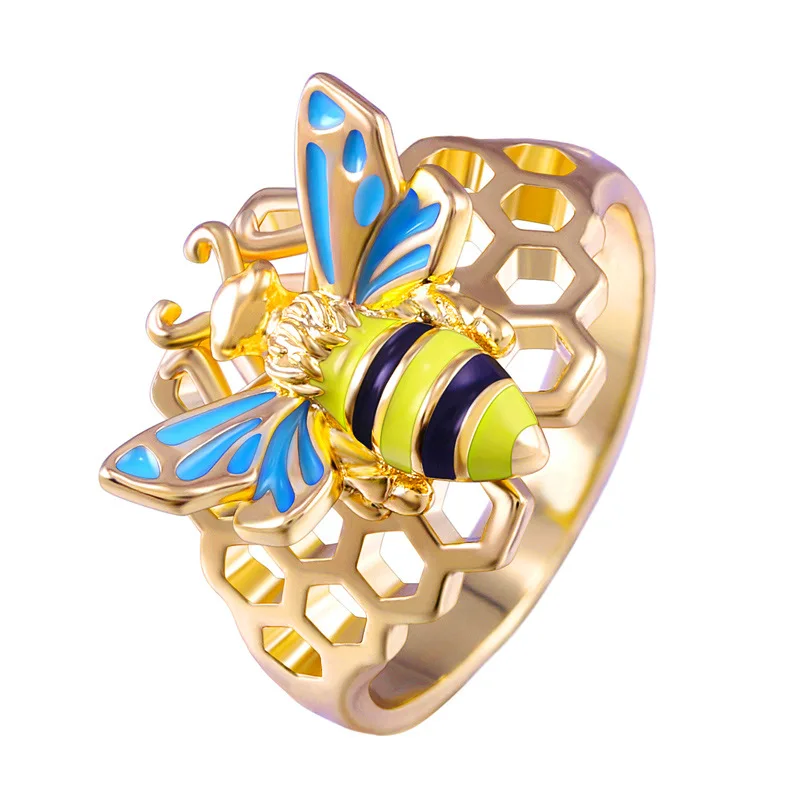 

Fashion Cute Insect Busy Bee Rings For Women Girl Luxury Hollow Out Honeycomb Silver Gold Color Finger Rings Jewelry Gift Z3M369