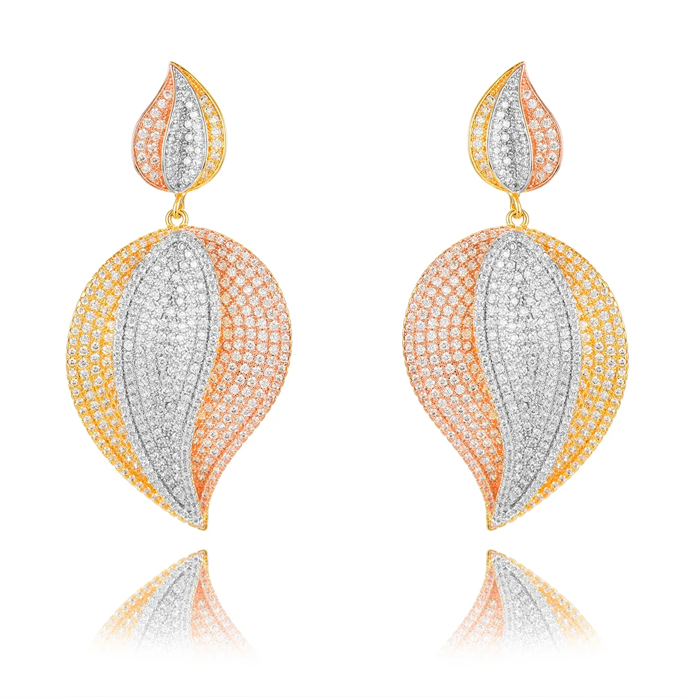 

SISCATHY Luxury Trendy Geometry Full Mirco Paved Crystal Zircon Earrings Naija Wedding Drop Earring For Women Fashion Jewelry