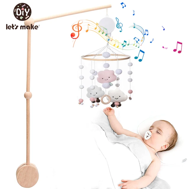 Let's Make 3PCS Baby Mobile Rattles Toys 0-12 Months For Baby Wooden Mobile On The Bed Newborn Music Box Bed Bell Hanging Toys 1