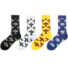 4 Pairs  Hot Sale Men Sock Autumn Winter Crew Colorful Cotton Funny Cartoon Aircraft Casual Skateboard Cool Male Short Socks