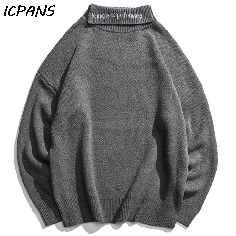 

ICPANS Japanese Style Letter Turtleneck Pullover Men Cotton Polyester Loose Turtleneck Sweater Man 2019 Autumn Spring