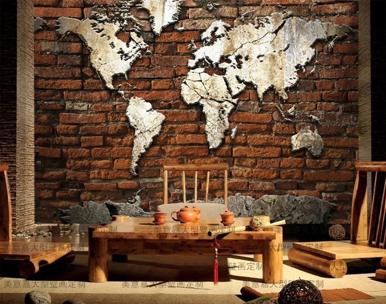 Ностальгический красный кирпичный фон мир плакат в виде карты обои s для ресторана кафе бар промышленный Декор обои Papel де Parede 3D