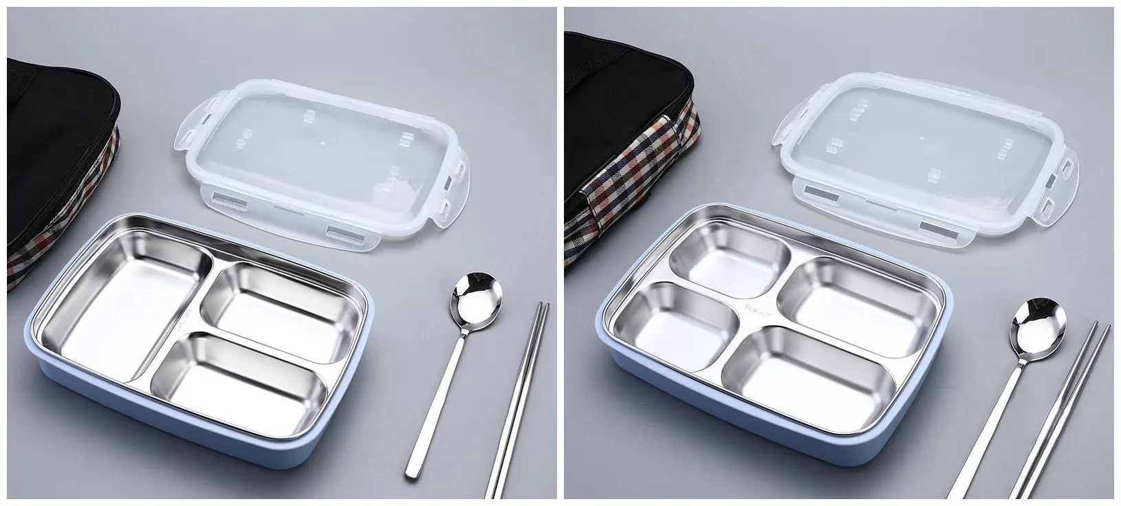 3/4 решетки 304 Нержавеющая Сталь Bento коробка переносная коробка для ланча контейнер для еды для пикника школы работы - Цвет: Синий
