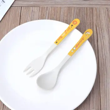 

2pcs/Set Bamboo Fiber Environmental Protection Creative Cute Spoon Fork Children Gift Tableware Baby Spoon Fork