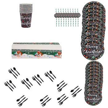 

1 Set Christmas Party Tableware Set Disposable Tableware Paper Plate Paper Cup