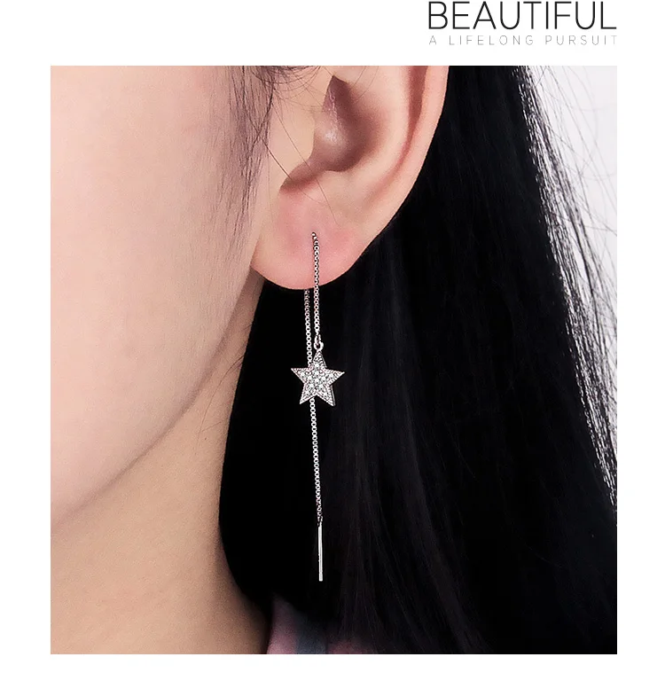 CLUCI Real 925 Серебряные серьги ювелирные изделия для женщин модные звезды уха линии ювелирные изделия