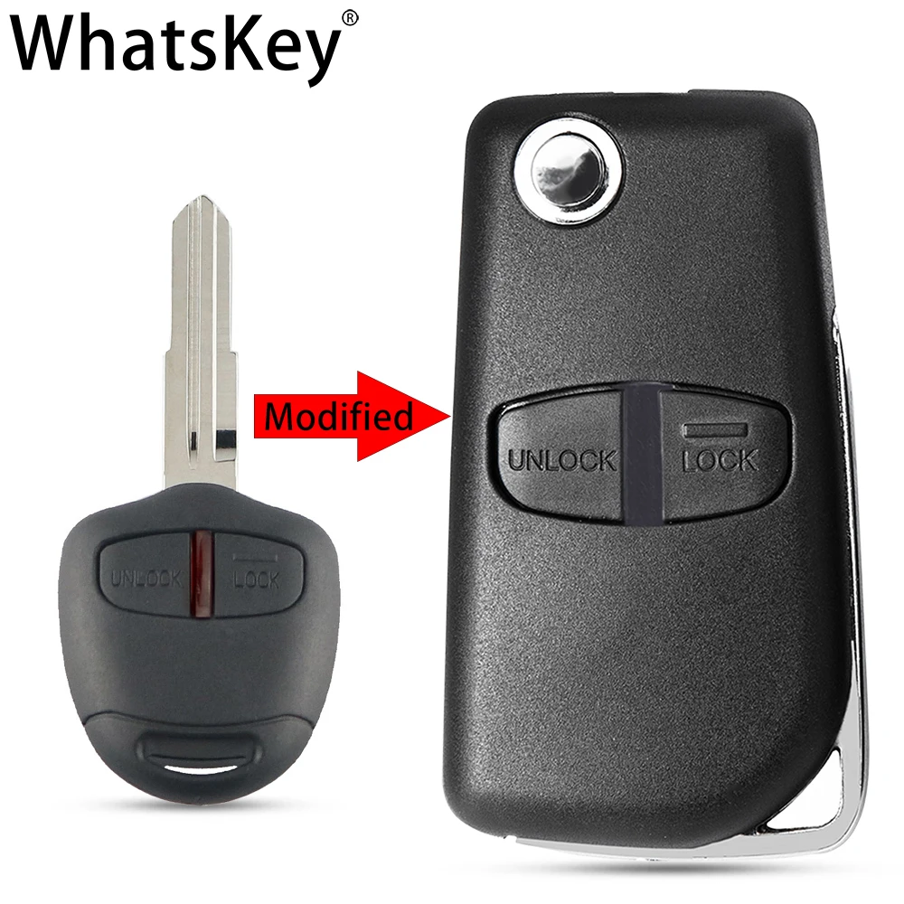 

WhatsKey 2 Buttons Modified Flip Folding Car Key Case Cover For Mitsubishi New ASX Grandis Outlander Pajero LANCER-EX Evolution