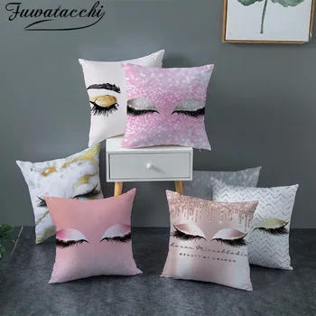

Fuwatacchi Eye Lash Christmas Throw Pillow Cushion Cover for Home Wedding Red Lips Decorative Pink Pillowcase Pillows 45*45