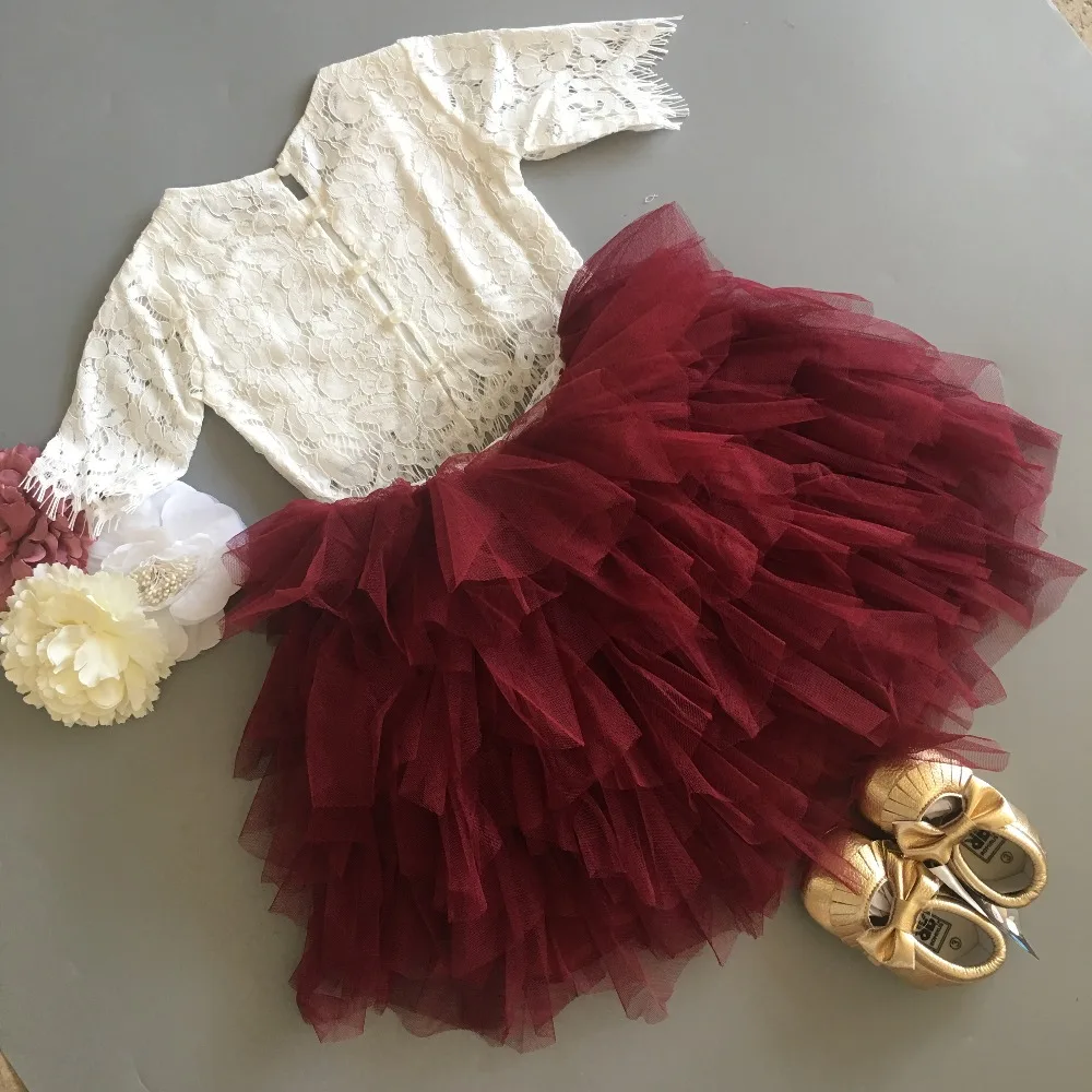Комплект кружевной одежды для маленьких девочек на Рождество, детская юбка-американка+ кружевная рубашка комплект из 2 предметов с милыми цветами для малышей детский вечерние костюмы